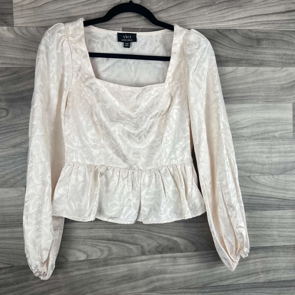 Vici Peplum Blouse Women's XS Ivory Square Neck Cropped Side Zip Top Old Money